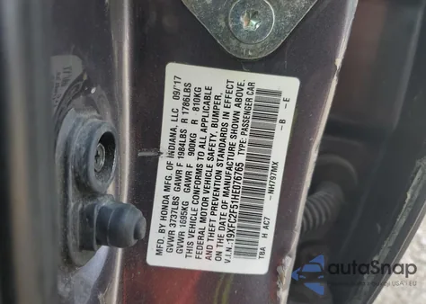 2017 Honda Civic Lx из США, поврежденный, VIN 19XFC2F51HE076765